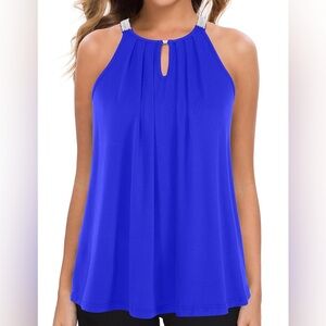 *FLAWED* Manor Elegant Blue Beaded Halter Top
